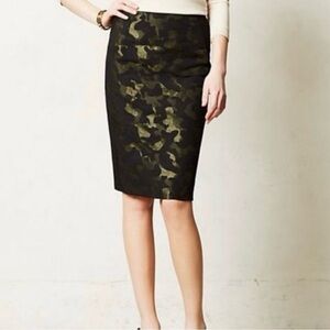 Antropologie MAEVE Camo Brocade Ponte Pencil Midi Skirt